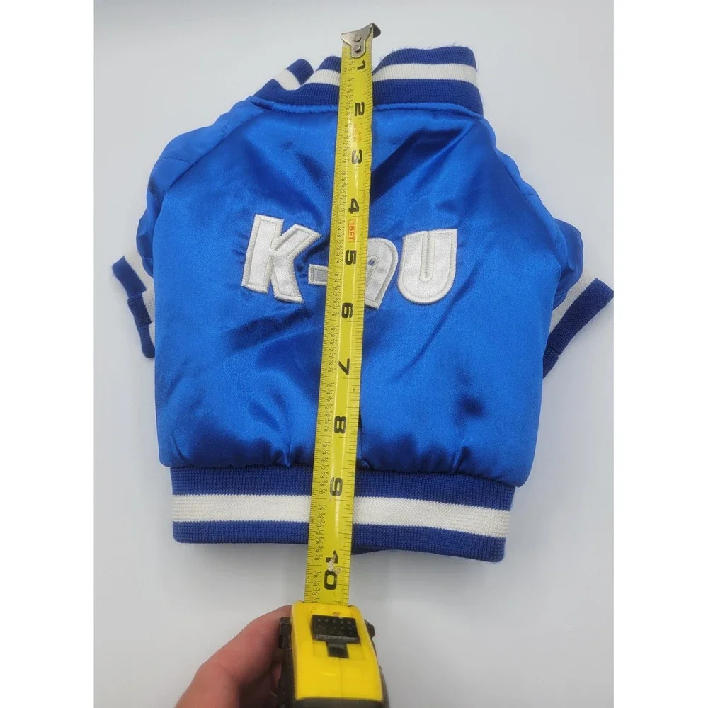 K-9U Blue Satin Dog Varsity Jacket Small Embroidered Pet apperal Bomber Coat‎